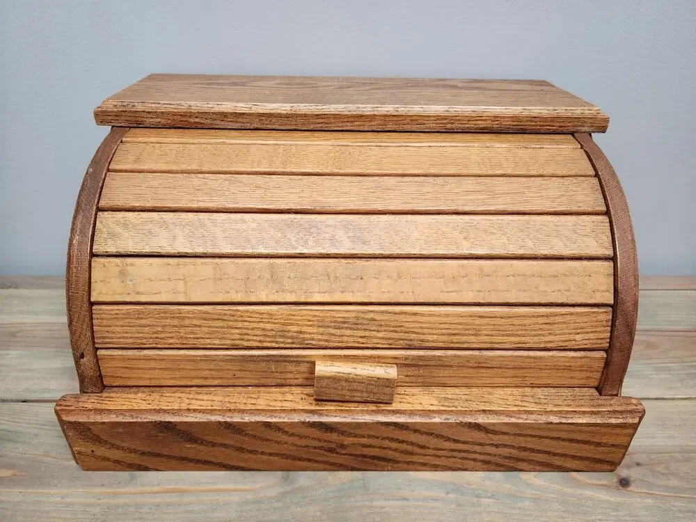 Bread Box Solid Oak Roll Top Rustic Farmhouse Amish Handcrafted